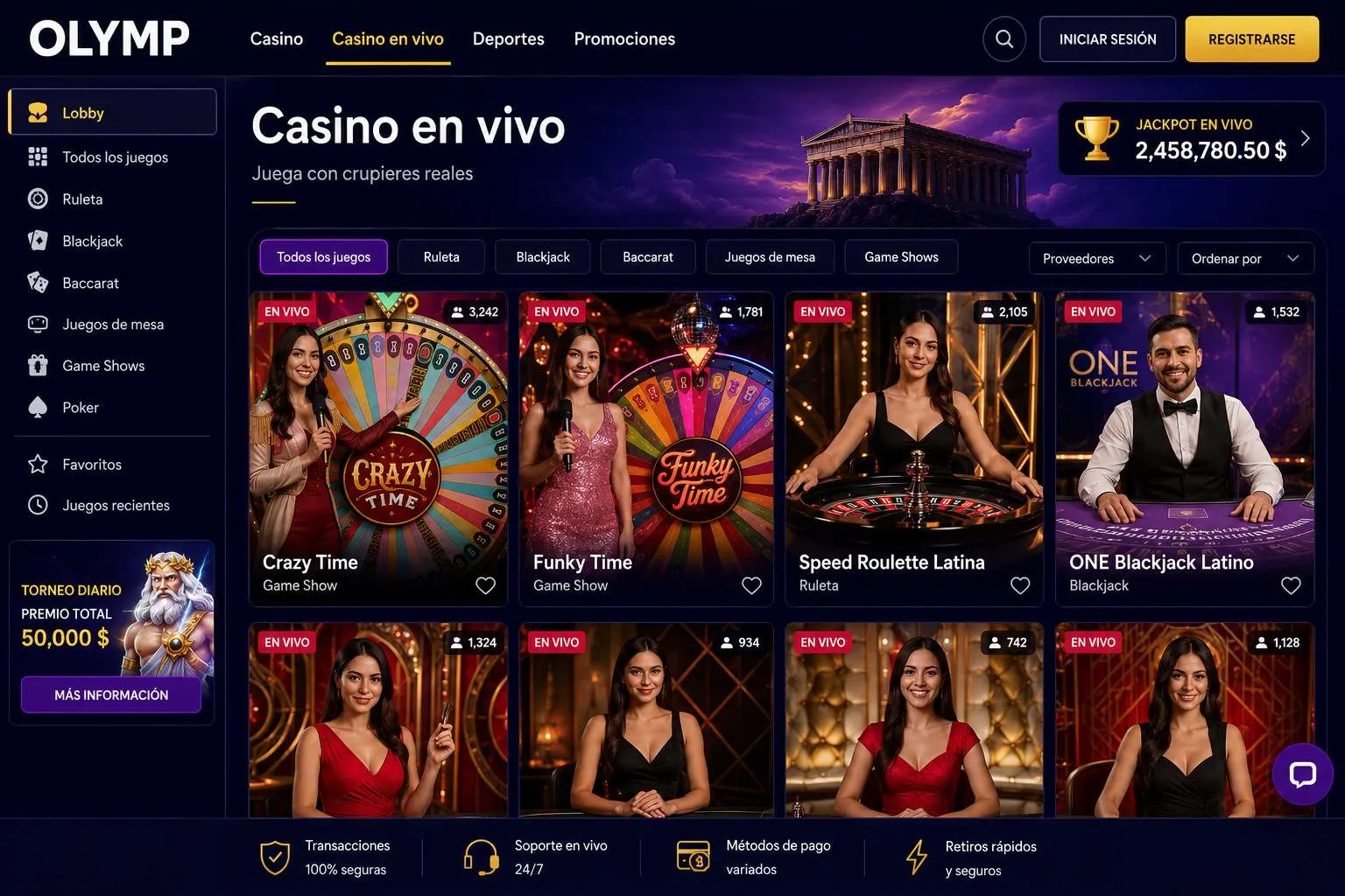 Casino en vivo y catálogo de Olimp Casino